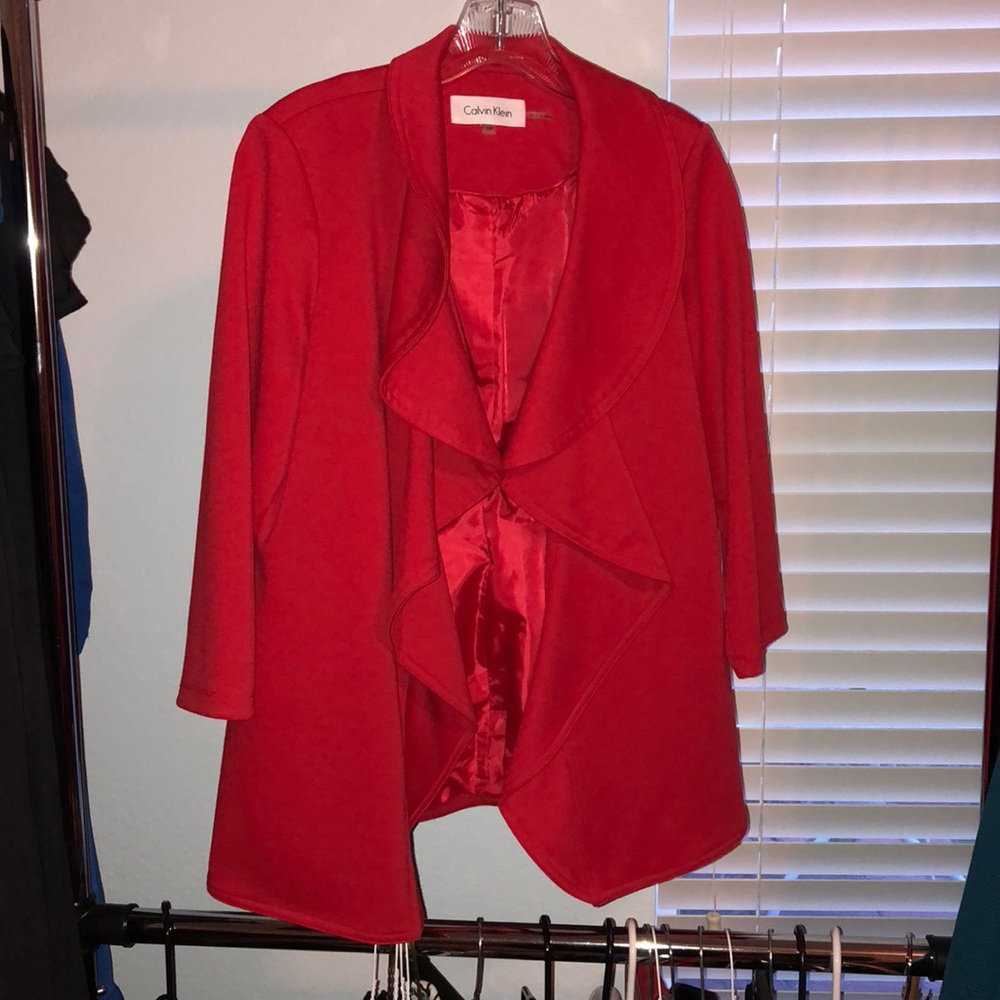 Calvin Klein Red ruffle blazer BNWT sz10p
